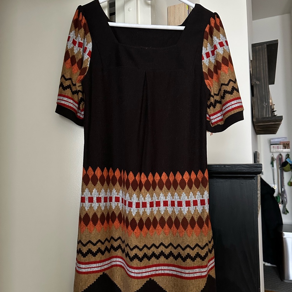 fab'rik Brown Patterned Sweater Dress